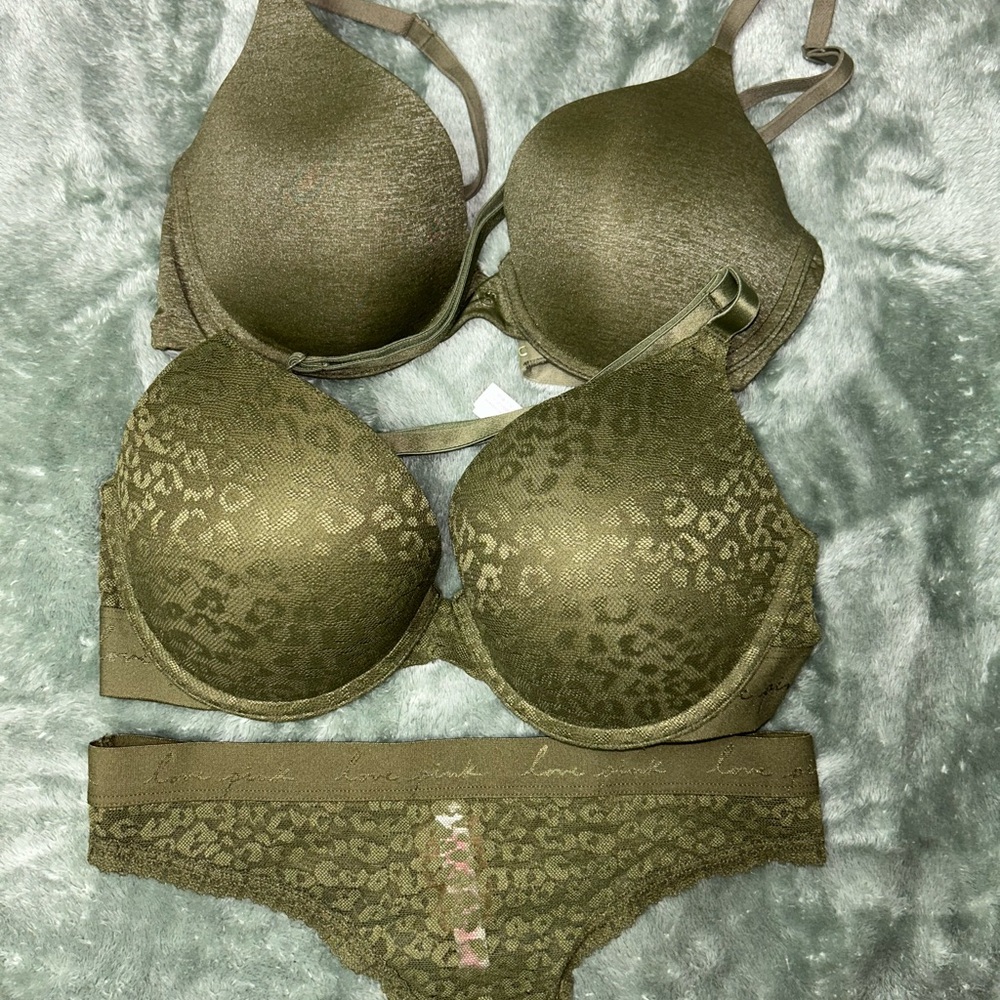 Olive Green Leopard Print Bra and Panty Set